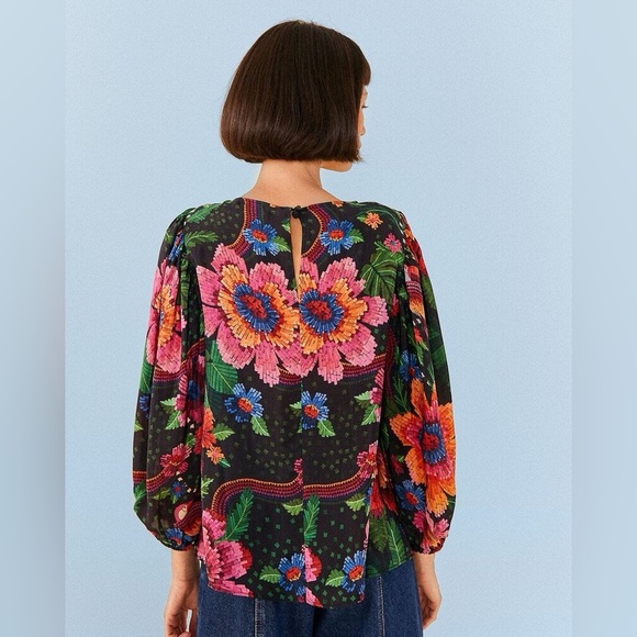 NWT Farm Rio Black Blooming Garden Blouse - Picture 3 of 13